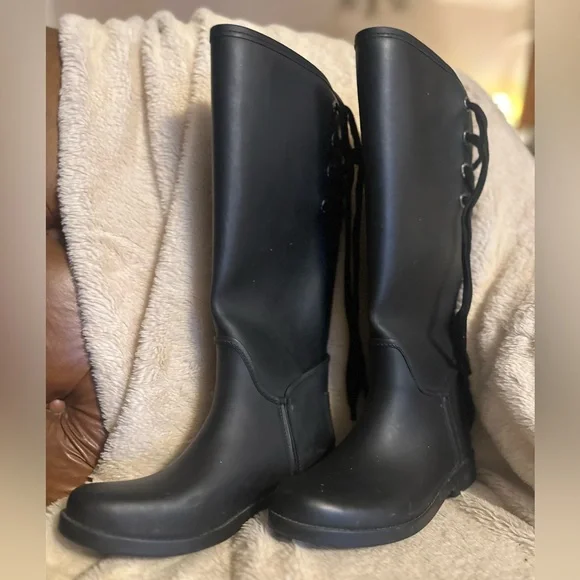 Coach Black Winter Rain Boots with Lace-Up Detail - Picture 3 of 8